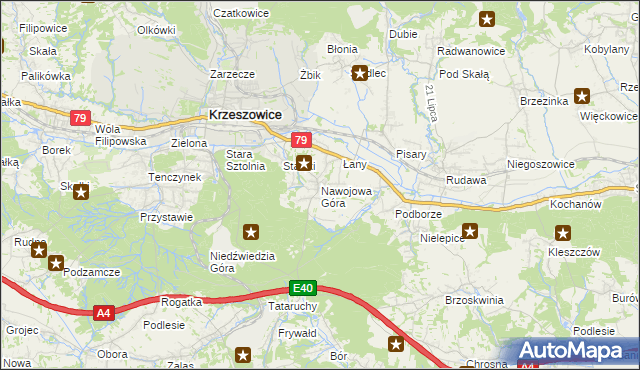 mapa Nawojowa Góra, Nawojowa Góra na mapie Targeo