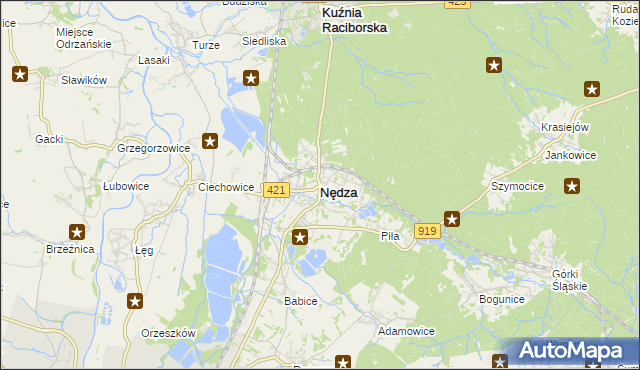 mapa Nędza powiat raciborski, Nędza powiat raciborski na mapie Targeo