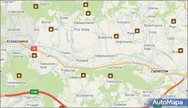 mapa Niegoszowice, Niegoszowice na mapie Targeo