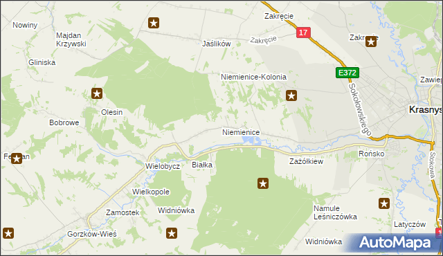 mapa Niemienice gmina Krasnystaw, Niemienice gmina Krasnystaw na mapie Targeo