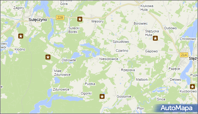 mapa Niesiołowice gmina Stężyca, Niesiołowice gmina Stężyca na mapie Targeo