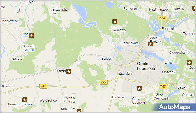 mapa Niezdów gmina Opole Lubelskie, Niezdów gmina Opole Lubelskie na mapie Targeo