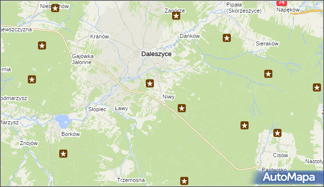 mapa Niwy gmina Daleszyce, Niwy gmina Daleszyce na mapie Targeo