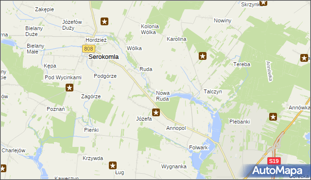 mapa Nowa Ruda gmina Serokomla, Nowa Ruda gmina Serokomla na mapie Targeo