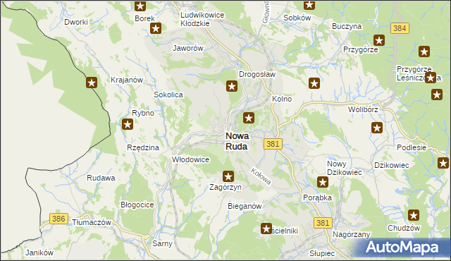 mapa Nowa Ruda powiat kłodzki, Nowa Ruda powiat kłodzki na mapie Targeo