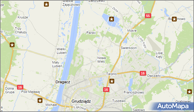 mapa Nowa Wieś gmina Grudziądz, Nowa Wieś gmina Grudziądz na mapie Targeo