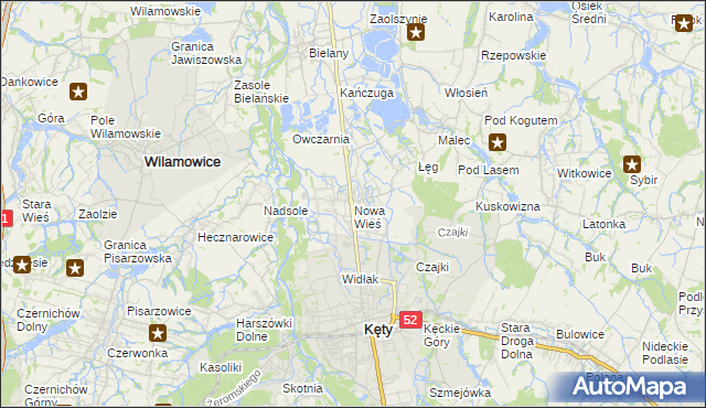 mapa Nowa Wieś gmina Kęty, Nowa Wieś gmina Kęty na mapie Targeo