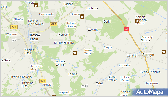 mapa Nowa Wieś gmina Kosów Lacki, Nowa Wieś gmina Kosów Lacki na mapie Targeo