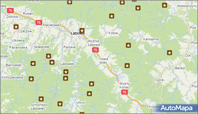 mapa Nowa Wieś gmina Łabowa, Nowa Wieś gmina Łabowa na mapie Targeo