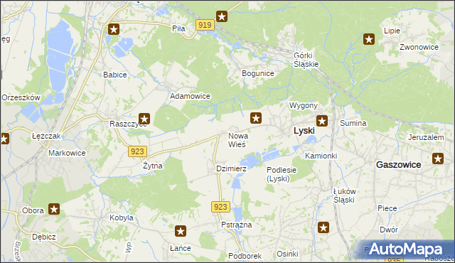 mapa Nowa Wieś gmina Lyski, Nowa Wieś gmina Lyski na mapie Targeo