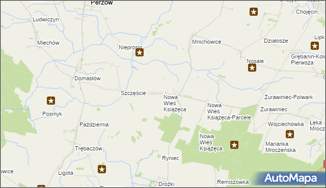 mapa Nowa Wieś Książęca gmina Bralin, Nowa Wieś Książęca gmina Bralin na mapie Targeo