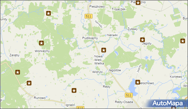 mapa Nowa Wieś Wielka gmina Lidzbark Warmiński, Nowa Wieś Wielka gmina Lidzbark Warmiński na mapie Targeo