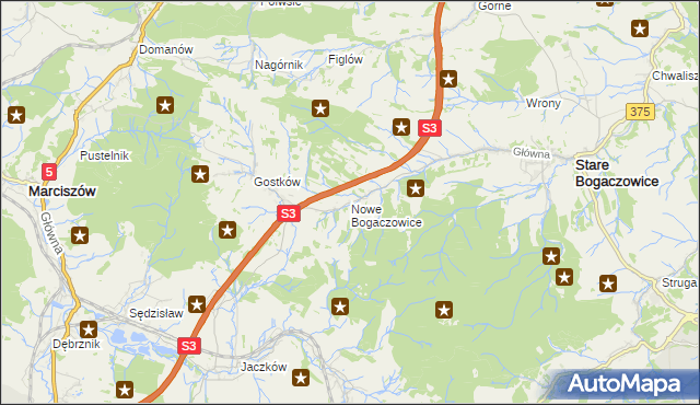 mapa Nowe Bogaczowice, Nowe Bogaczowice na mapie Targeo