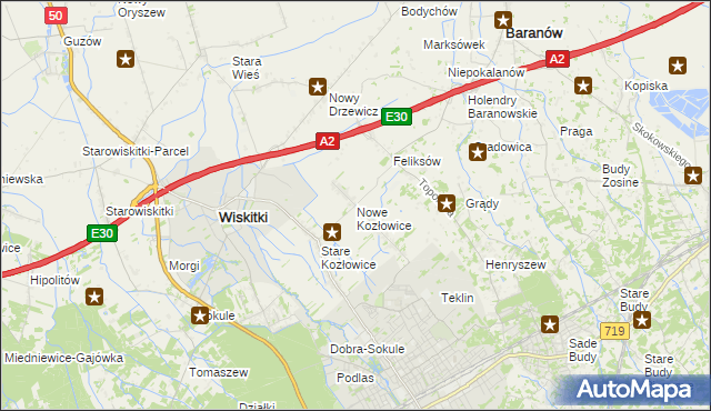 mapa Nowe Kozłowice, Nowe Kozłowice na mapie Targeo