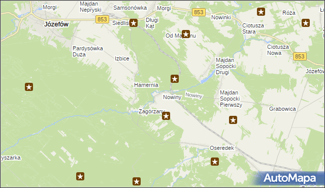 mapa Nowiny gmina Susiec, Nowiny gmina Susiec na mapie Targeo