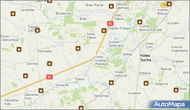 mapa Nowy Kozłów Pierwszy, Nowy Kozłów Pierwszy na mapie Targeo
