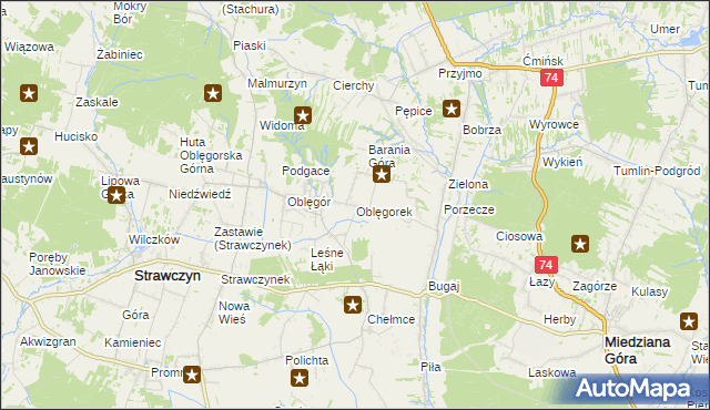 mapa Oblęgorek, Oblęgorek na mapie Targeo