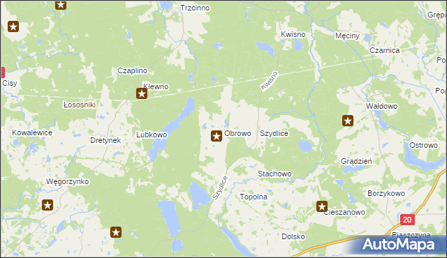 mapa Obrowo gmina Miastko, Obrowo gmina Miastko na mapie Targeo