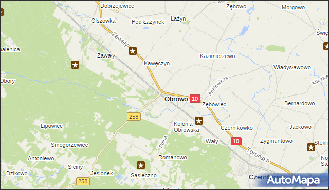 mapa Obrowo powiat toruński, Obrowo powiat toruński na mapie Targeo