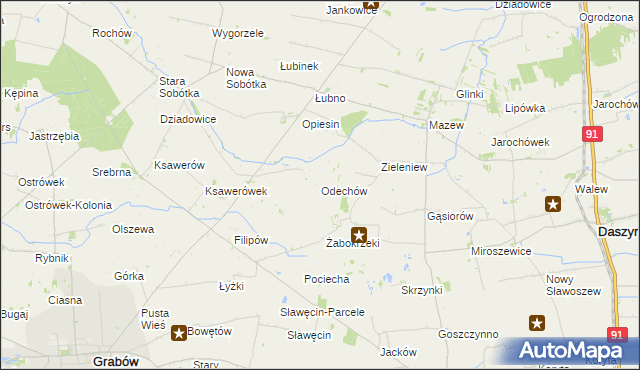 mapa Odechów gmina Grabów, Odechów gmina Grabów na mapie Targeo