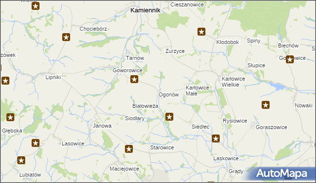 mapa Ogonów gmina Kamiennik, Ogonów gmina Kamiennik na mapie Targeo