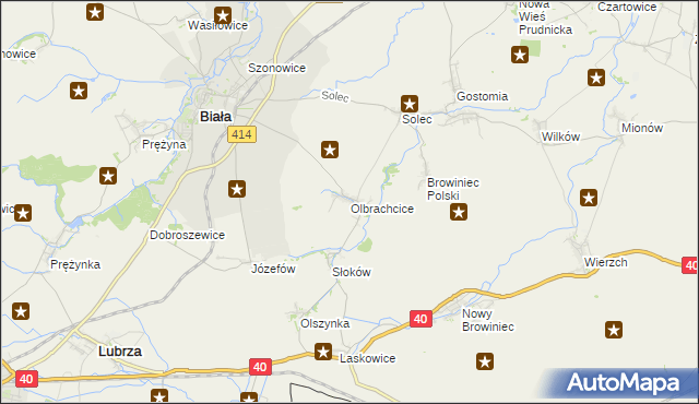 mapa Olbrachcice gmina Biała, Olbrachcice gmina Biała na mapie Targeo