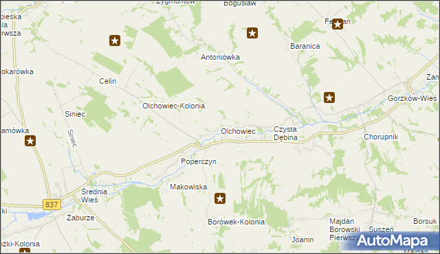 mapa Olchowiec gmina Żółkiewka, Olchowiec gmina Żółkiewka na mapie Targeo