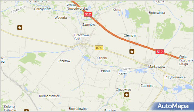 mapa Olesin gmina Kurów, Olesin gmina Kurów na mapie Targeo