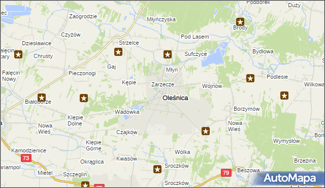 mapa Oleśnica powiat staszowski, Oleśnica powiat staszowski na mapie Targeo