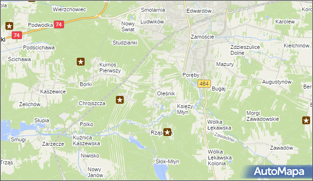 mapa Oleśnik gmina Bełchatów, Oleśnik gmina Bełchatów na mapie Targeo