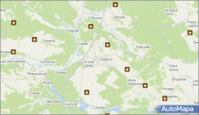 mapa Oleszno gmina Krasocin, Oleszno gmina Krasocin na mapie Targeo