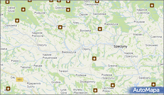 mapa Ołpiny, Ołpiny na mapie Targeo