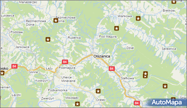 mapa Olszanica powiat leski, Olszanica powiat leski na mapie Targeo