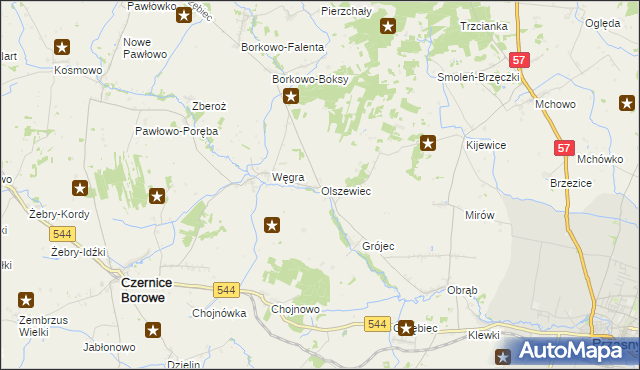 mapa Olszewiec gmina Czernice Borowe, Olszewiec gmina Czernice Borowe na mapie Targeo