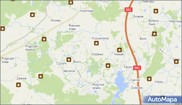 mapa Olszewo gmina Prostki, Olszewo gmina Prostki na mapie Targeo