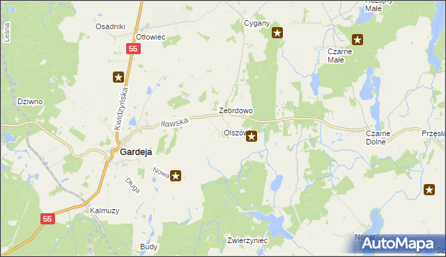 mapa Olszówka gmina Gardeja, Olszówka gmina Gardeja na mapie Targeo