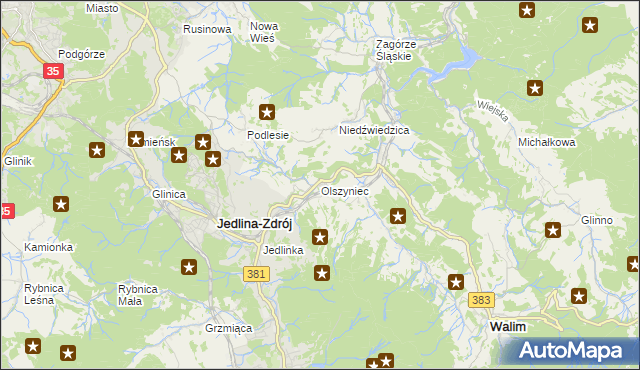 mapa Olszyniec gmina Walim, Olszyniec gmina Walim na mapie Targeo