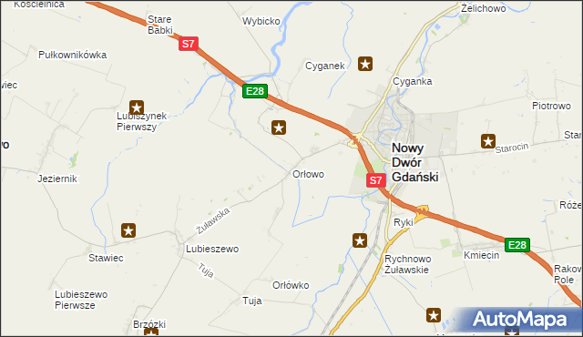 mapa Orłowo gmina Nowy Dwór Gdański, Orłowo gmina Nowy Dwór Gdański na mapie Targeo