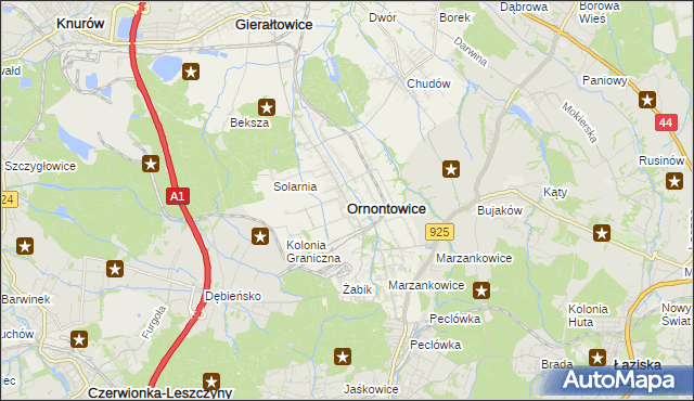 mapa Ornontowice, Ornontowice na mapie Targeo