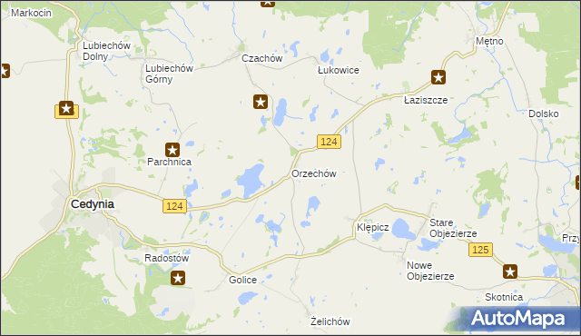 mapa Orzechów gmina Cedynia, Orzechów gmina Cedynia na mapie Targeo