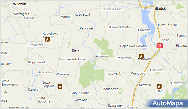 mapa Ościsłowo gmina Wilczyn, Ościsłowo gmina Wilczyn na mapie Targeo