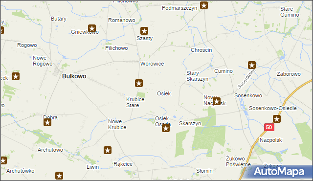 mapa Osiek gmina Bulkowo, Osiek gmina Bulkowo na mapie Targeo