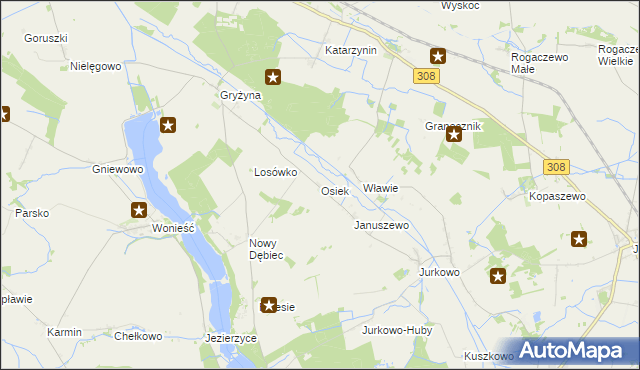 mapa Osiek gmina Kościan, Osiek gmina Kościan na mapie Targeo