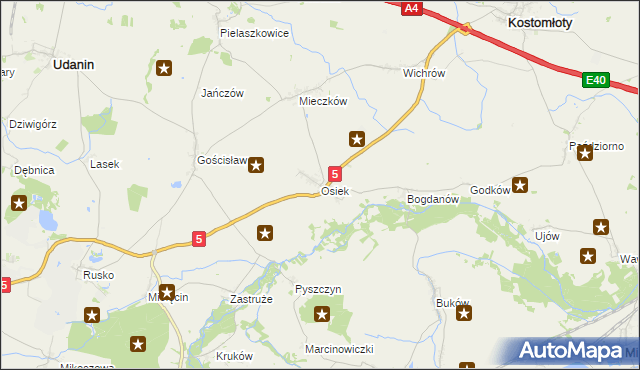 mapa Osiek gmina Kostomłoty, Osiek gmina Kostomłoty na mapie Targeo