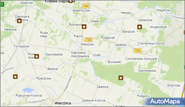 mapa Osiek gmina Kowala, Osiek gmina Kowala na mapie Targeo