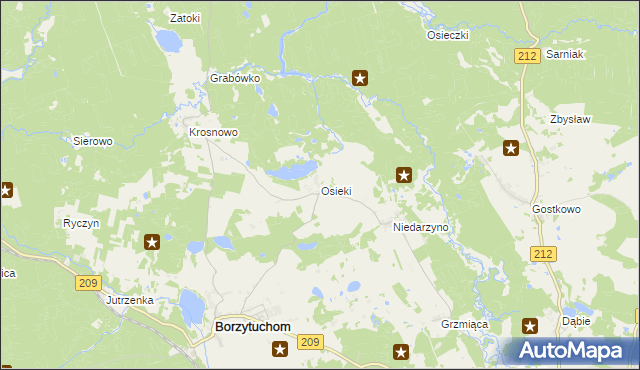 mapa Osieki gmina Borzytuchom, Osieki gmina Borzytuchom na mapie Targeo