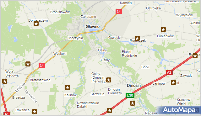 mapa Osiny gmina Dmosin, Osiny gmina Dmosin na mapie Targeo