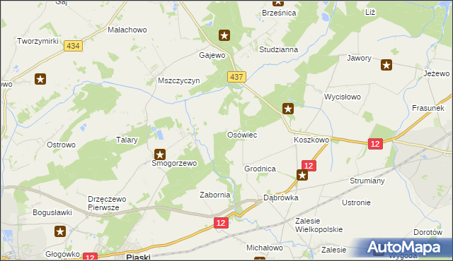 mapa Osówiec gmina Borek Wielkopolski, Osówiec gmina Borek Wielkopolski na mapie Targeo