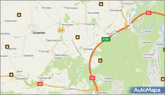 mapa Osówiec gmina Sicienko, Osówiec gmina Sicienko na mapie Targeo