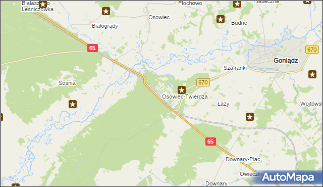 mapa Osowiec-Twierdza, Osowiec-Twierdza na mapie Targeo